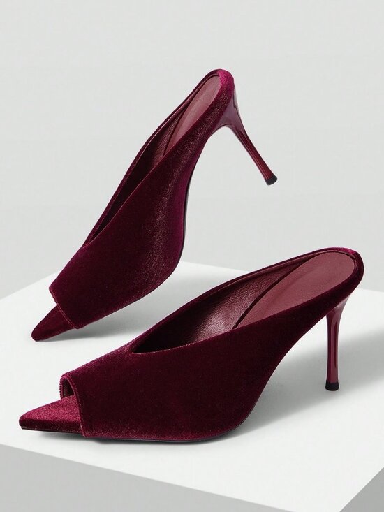 Shoes - Red Violet Sexy Women's Velvet Pointed Toe Stiletto Heels